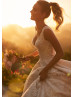 Beaded Ivory Lace Satin U Back Wedding Dress With Pockets